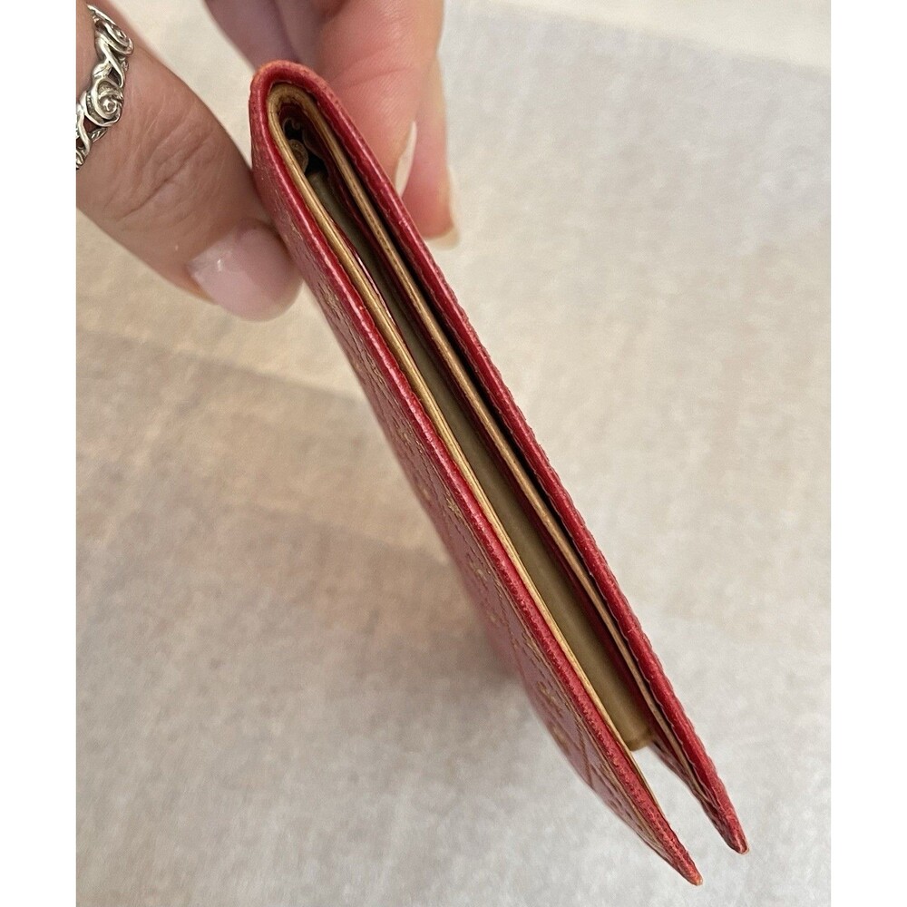 VTG Misuri Florence Italy Leather Bifold Wallet Scarlet Red Gold Fleur de Lis - Picture 12 of 14